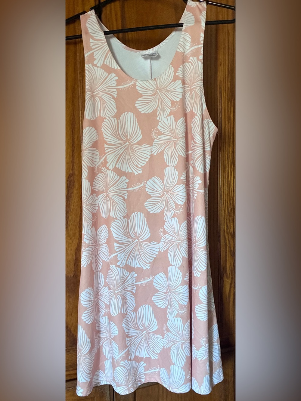 Hamakua Hawaii Peach Orange Floral Tank Dress Medium Tropical Hibiscus